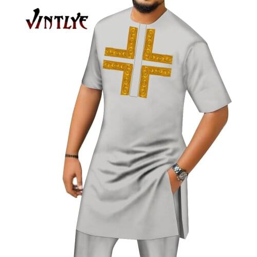 Bazin Riche Hip Hop African Boubou Robe Suits for Men Dashiki Party Outfits 2 Piece Sets Shirt and Pants Slim Bodycorn WYN1520