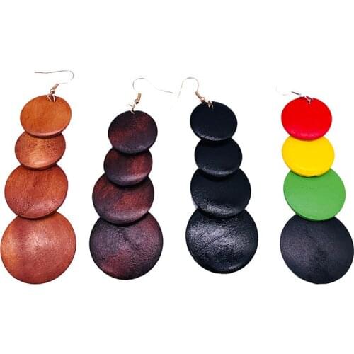 Free shipping! African Rasta Black Brown Hoop Wooden Earrings can mixed colors