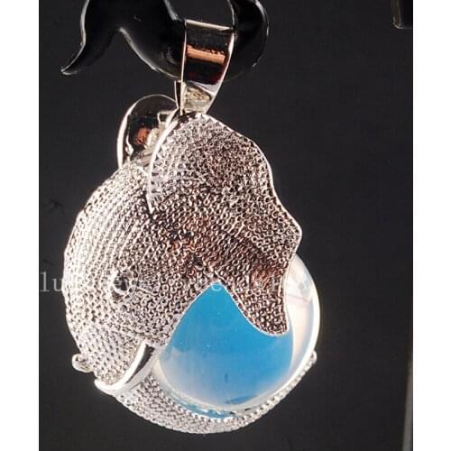 Free Shipping Fashion Jewelry 18x20mm Beautiful Opalite Opal Elephant Ball Women Men Pendant Bead C3739