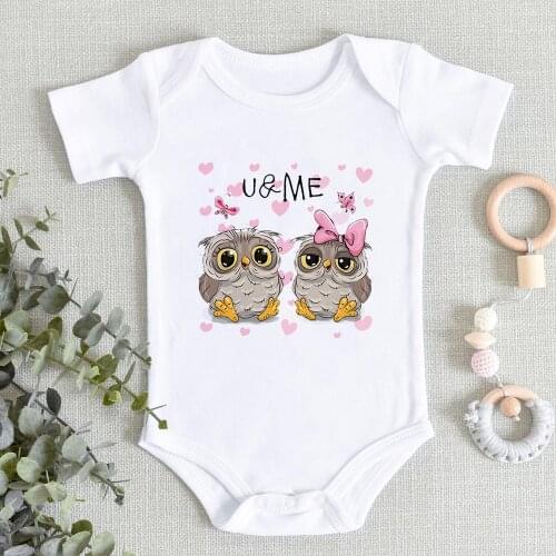Baby Girl and Boy Clothes Twin Babies Clothing Cartoon Owl Print Pretty Lovely Ribbed Baby Bodysuit Infant Toddler Romper 0-24M