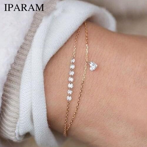 IPARAM Trendy Double Layer Heart Shaped Crystal Bracelet Womens Magic Imitation Bracelet Women Jewelry Gift Girl mujer pulseras