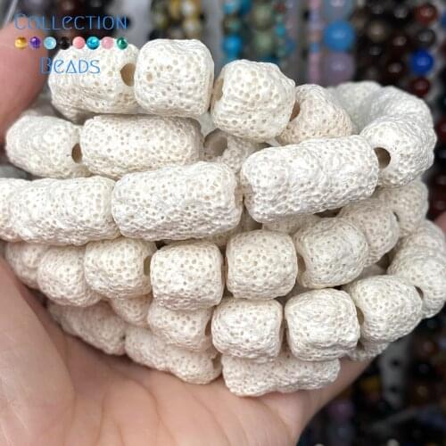 Natural Stone White Cylinder Volcanic Rock Lava Beads Spacer Loose For Jewelry Making 11*12 12*20MM DIY Bracelet Accessories