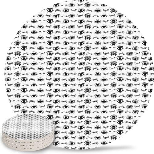 Hand Drawn Eye Pattern Black and White Round Coaster Coffee Table Mats Kitchen Table Accessories Absorbent Ceramic Coasters
