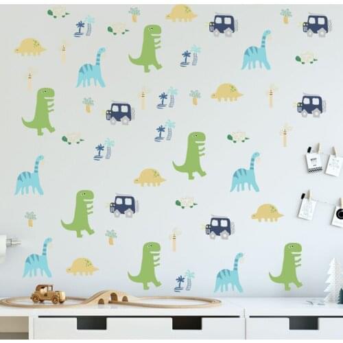 Cartoon Dinosaur Bus Sticker Creative Kids Bedroom Decorative Decals Self Adhesive Childrens Living Room Mural