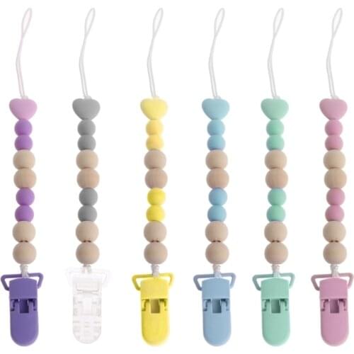 Wooden Bead Dummy Clip Holder Pacifier Clips Soother Chains Baby Teething Toy