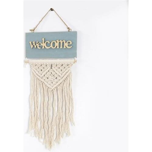 Wooden Macrame Tapestry Welcome Sign Door Hanging Tapestry Country Style Home Outdoor Garden Bar Decor Store Ornament