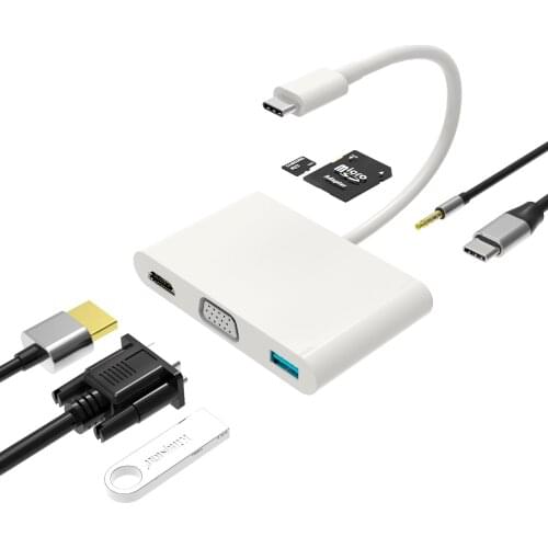 USB Type C Hub for Macbook Air Pro 7 in 1 USB 3.0 Type C VGA 4K HDMI-compatible Headphone Jack Docking Station for Samsung S20