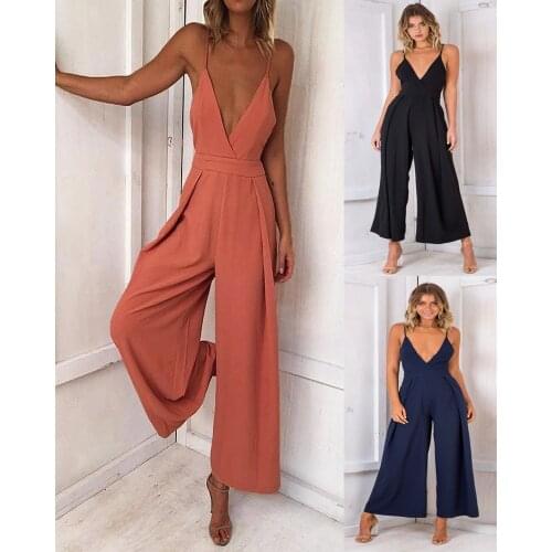 FNOCE Cross-border Foreign Trade Summer New Style Fashion Suspenders Sexy V-neck Halter Bowknot Loose Conjoined Trousers Women
