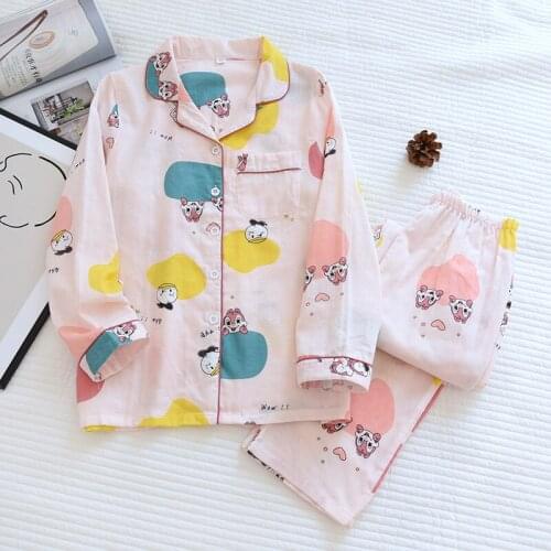 Cotton Sleepwear Pyjamas Women 2pcs Sets Cartoon Pajamas Long Sleeve Kawaii Kangaroo Lounge Home Suit Female Spring Homewear