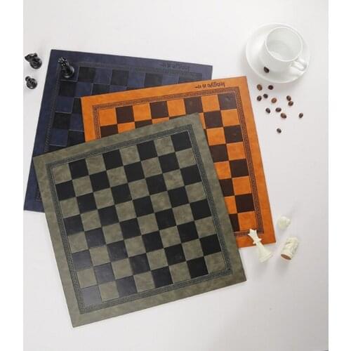 K1KD Embossed Design Leather International Chess Board Games Mat Checkers Universal Chessboard Birthday Gift
