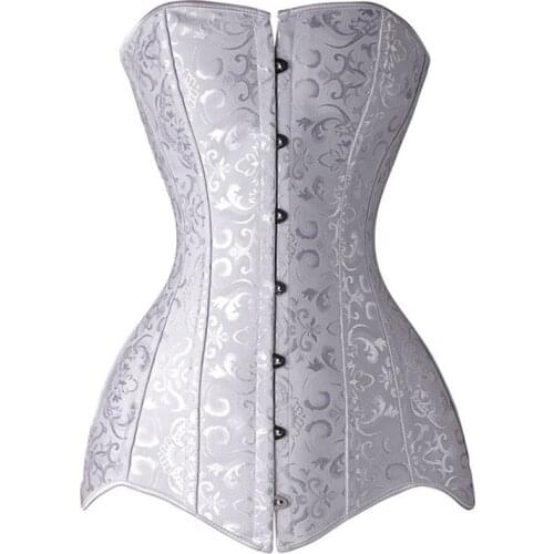 White Long Torso Corset Overbust Korset Spiral Steel Boned Gothic Gorset Bustier Hip Cover Waist Slim корсет Plus Size XS-6XL