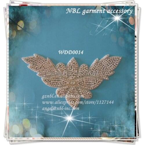 Crystal beaded neckline rhinestone applique for dress DIY iron on WDD0014