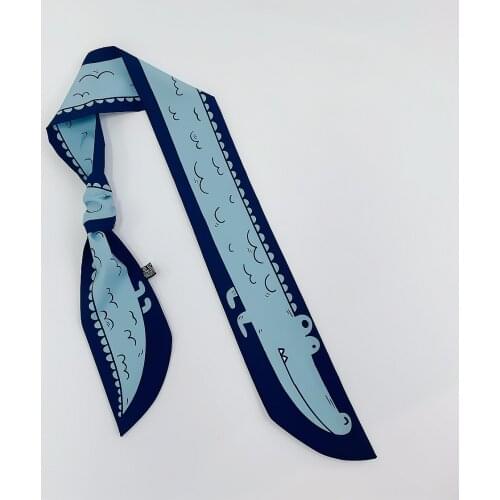 Cute Crocodile Print Long Hair Bow Girl Head Scarf Tie Ribbons Female Multi-Function Headband Silk Feelings Bag Belt Accessories