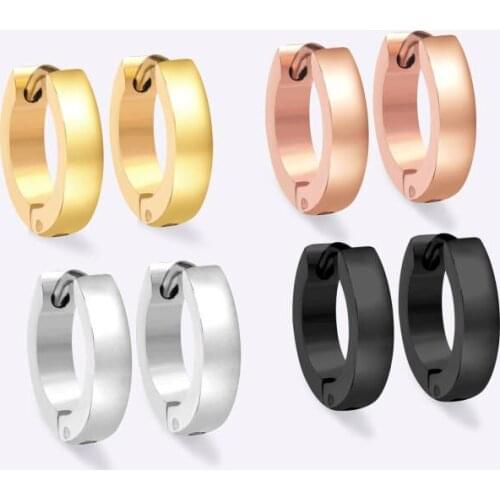 Fashion Hoop Earrings Jewelry Stainless Steel Hypoallergenic Gold/Black/Rose Gold/Silver Color Earrings for Women/Girls Party