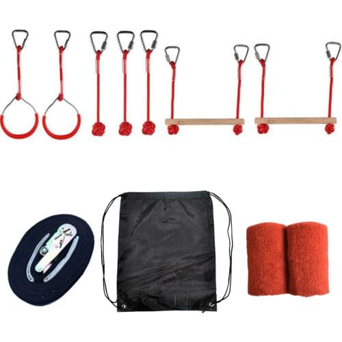 Ninja Obstacle Course Line Kit 12m Slackline 7 Hanging Obstacles 9 Buckles 440lbs for Ninja Warrior Kids Outdoor Backyard Fun