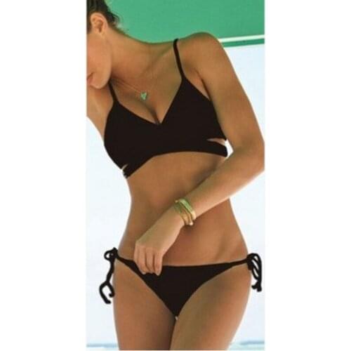 2021 New Fashion Ladies Pure Black Bikini Swimsuit Sexy Split Cross Lace Swimsuit