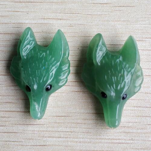 Wholesale 2pcs/lot Fashion natural green aventurine Carved fox shape Pendants for Necklace jewelry making Free shipping