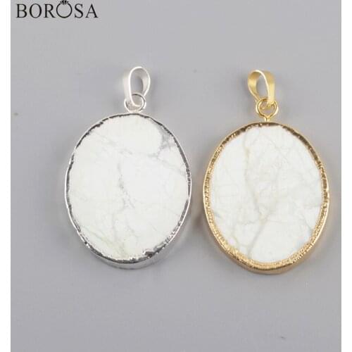 BOROSA 5Pcs Oval Natural Howlite Necklace Pendant Gold Silver Plated Turquoises Charms for Women Jewelry Accessories WX1501