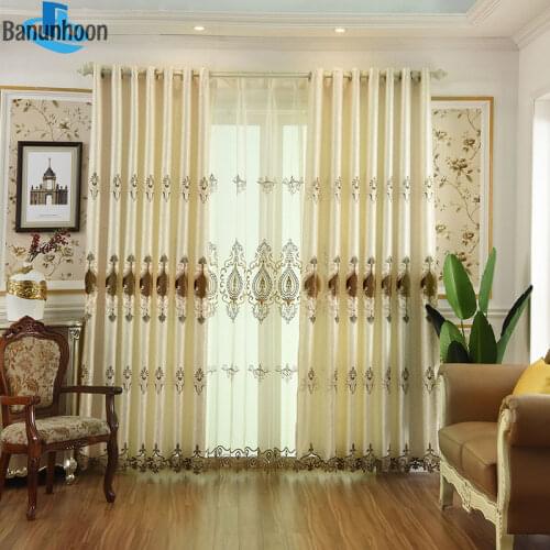 Luxury Simple Embroidery Curtains For Bedroom Living Room European Finished Floor To Ceiling Screen Fabric Drape