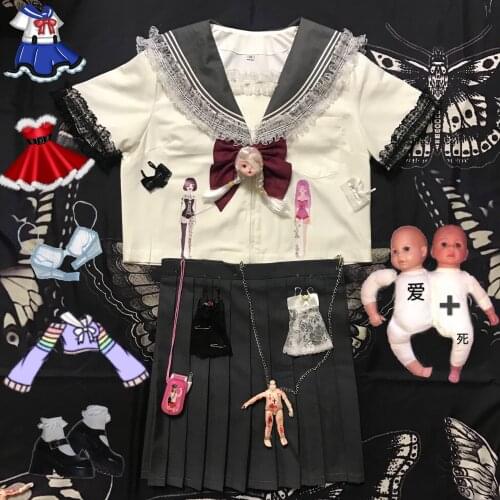 Ruibbit New Arrival Punk Top Girls JK Blouses Cosplay Uniform Skirt Suit