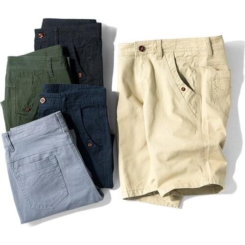 Summer Cargo Shorts Men Casual Streetwear Solid Color Mid-waist Mens Shorts Pure Cotton Breathable Knee Length Short Homme 30-38