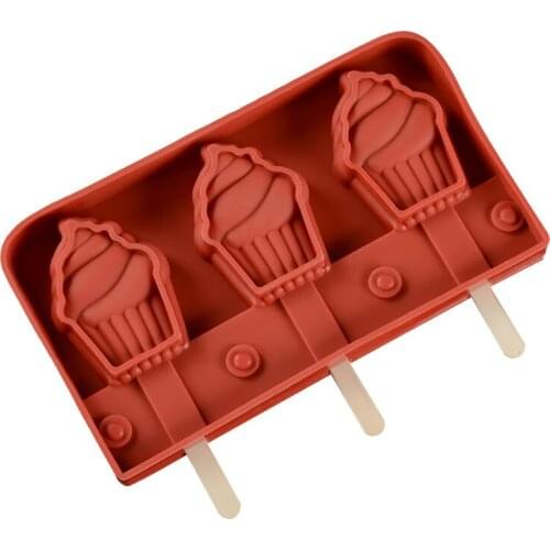 3 Cavities Ice Cream Silicone Mold DIY Tools Reusable Ice Cream Maker Dessert Molds Ice Mold With 12 Wooden Sticks