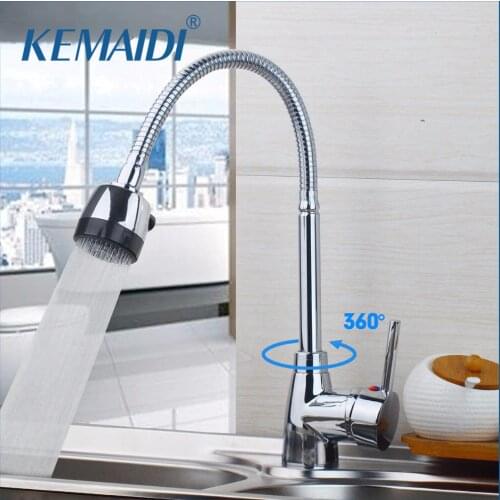 KEMAIDI Kitchen Sink Basin Faucet Swivel Spout Contemporary Chrome Ceramic Plate Spool Hot Cold Water Mixer Taps Kitchen Faucet