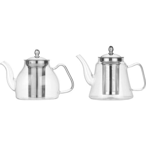 Glass Heat-Resistant Teapot Coffee Kettle with Stainless Steel Infuser Tea Oolong Espresso Spout Pot Stovetop 34Oz