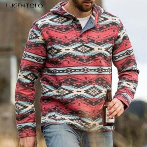 Lugentolo Men Hoodie Spring Autumn Casual Top Hoodies New Long-sleeved Print Tops Mens Loose Sweatshirt 5XL