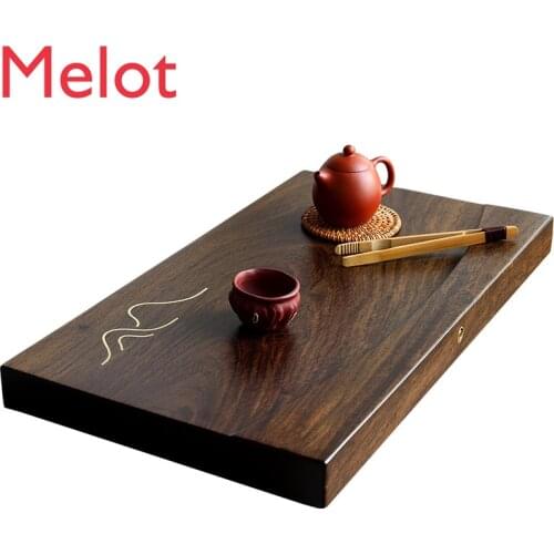 Whole Ebony Tea Tray Solid Wood Household Minimalist Rectangular Large and Small Tea Tray Tea Table Kung Fu Tea Set Drainage