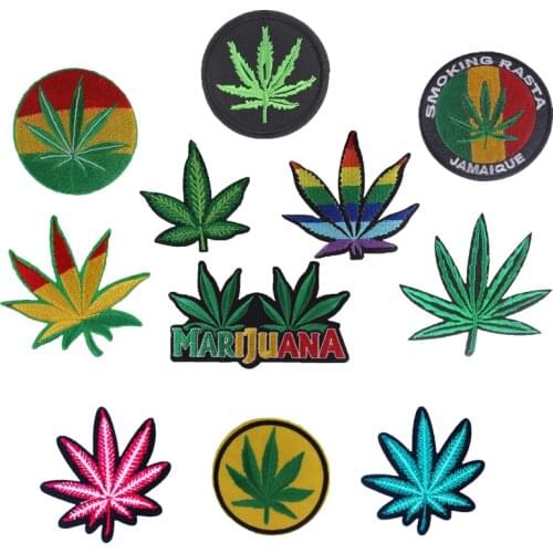 Green Cactus Embroidered Patches For Clothing Embroidery Stripe Patch Iron On Patches On Clothes Maple Leaf Badge Stripe Sticker