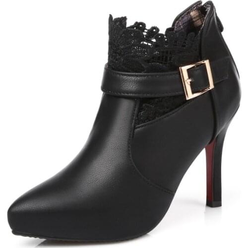 Big Size 9 10 11-17 boots women shoes ankle boots for women ladies boots Lace strap buckle back zip