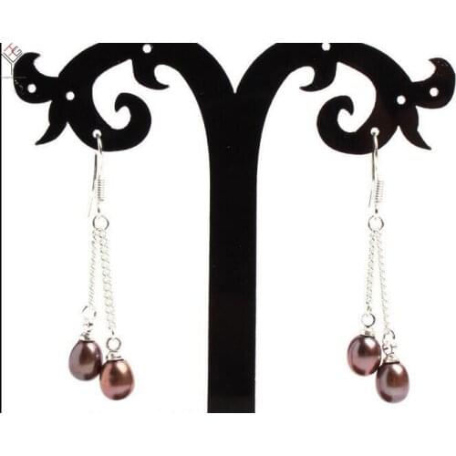 Women Jewelry Earring Bright deep brown Pearl Dangle chain Hook Earring Natural Freshwater pearl
