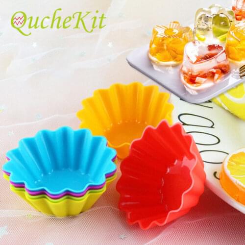 12pcs DIY Silicone Mold Muffin Cups Cake Liners Baking Tool Bakeware Nonstick Jelly Pudding Cupcake Ice Cream Flower Molds