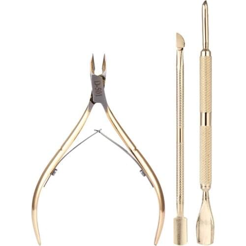 3pcs Gold Nail Cuticle Scissors Pushers High Quality Dead Skin Remover Cutter Nail Art Manicure Tools Pedicure Tools Kit Set