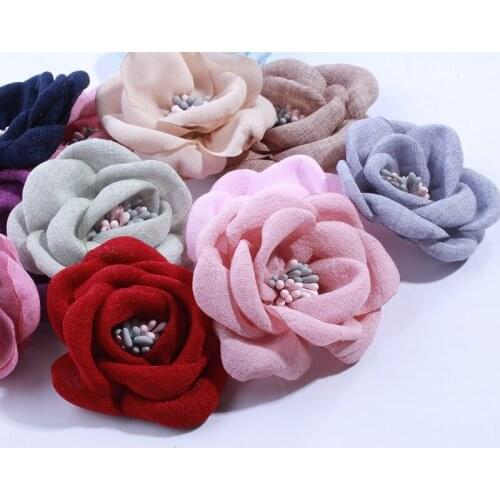 50 Pcs/Lot,Hot Sell Gorgeous Burned Fabric Flowers For Hair Accessories Hemp Hair Flower With Tissue Stamen For Head Wear Dress