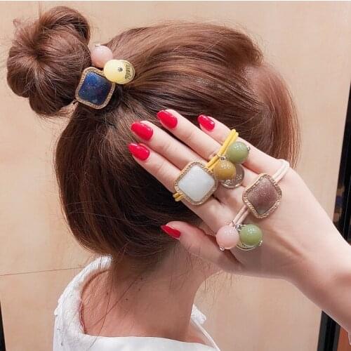 60pcs/lot DIY Simple Multi Diamond Square Rubber Band Elasticity Drill Beads Hair Bands Styling Tool Accessory HA1645
