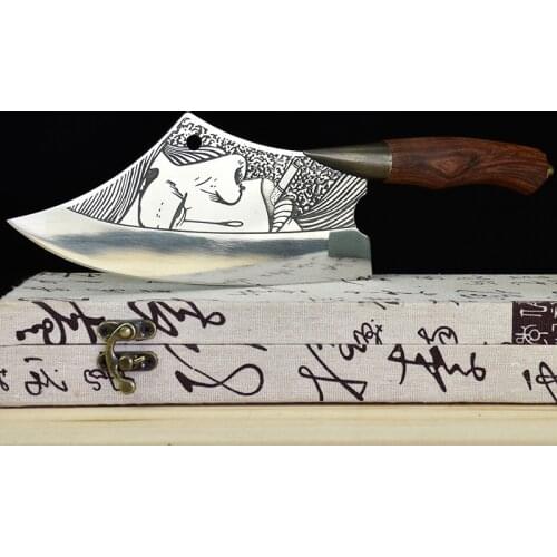8'' Handmade Forged Chinese Chef Knife Meat Cleaver Slaughter Figured Vegetable Knives Kitchen Cooking Cutter