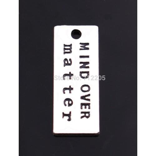 Antique Silver plated 50pcs a lot zinc alloy Vintage Rectangle MIND OVER matter Charms DIY necklace and bracelet