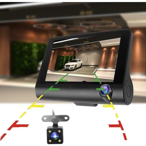 3 Lens 4" Car DVR 3 Cameras Fornt+Interior+Rearview Mirrors Dash Camera G-sensor Dual Lens Auto Registrator Video Recorder