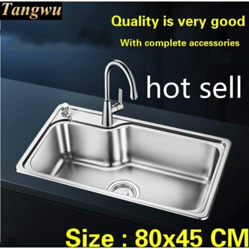 Free shipping Hot sell standard kitchen single trough sink fashion single slot durable food-grade stainless steel large 80x45 CM