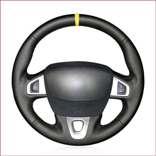 Artificial Leather Yellow Marker Steering Wheel Cover for Renault Megane 3 Scenic 3 (Grand Scenic) Kangoo 2 Fluence (ZE) SM3