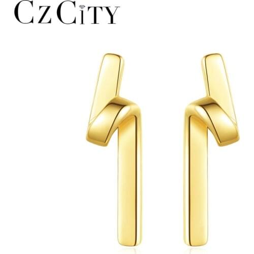CZCITY Creative Design Stud Earrings for Women Gold Color S925 Sterling Silver Jewelry Best Friends Christmas Gifts