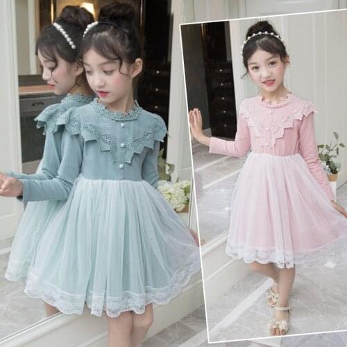 Kids Baby Dress Spring Princess Lace Dresses for Teenage Girls 2020 Solid Color Long Sleeve Patchwork Clothes Children Clothing