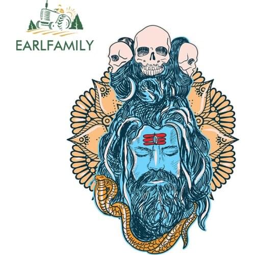 EARLFAMILY 13cm x 12.8cm for Aghori Skull Motorcycle Decal Bumper Personality Car Stickers Surfboard Windshield Car Assessoires