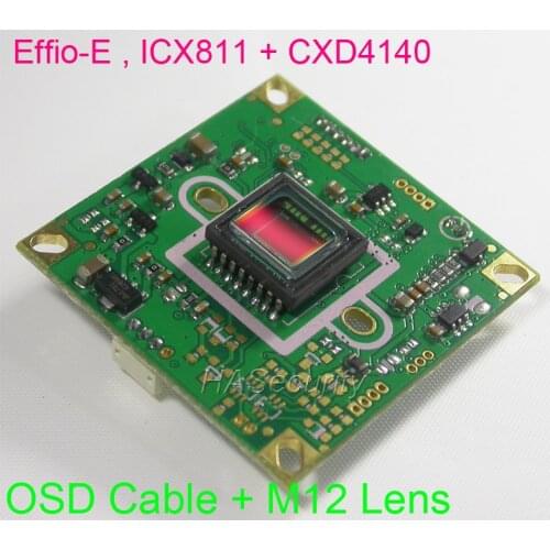 EFFIO-E 1/3" Sony Super HAD CCD ICX811 image sensor CXD4140 CCTV camera PCB board module + OSD cable + M12 Lens