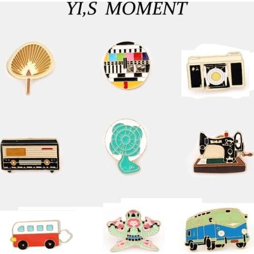 Television channel Sewing machine kite radio Fan Enamel Pins and Brooches for Women Men Lapel Pin Backpack Bags Badge Kids Gifts