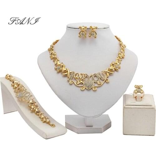 Fani Dubai Gold Bridal Jewelry Set Wholesale Nigerian Wedding accessories jewelry set Fashion African woman Costume Jewelry Set