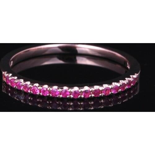 HELON Solid 10K Rose Gold Round Pave 0.15ct Genuine Ruby Engagement Wedding Ring Women Trendy Fine Jewelry Gemstone Ring