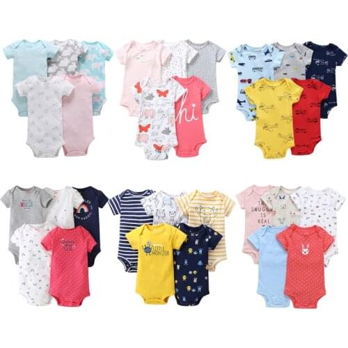 5 Pcs/set Newborn Baby Summer Rompers Funny Infant 100% Cotton Short Sleeve Unisex Boy Girl Cartoon Short-sleeve Jumpsuit